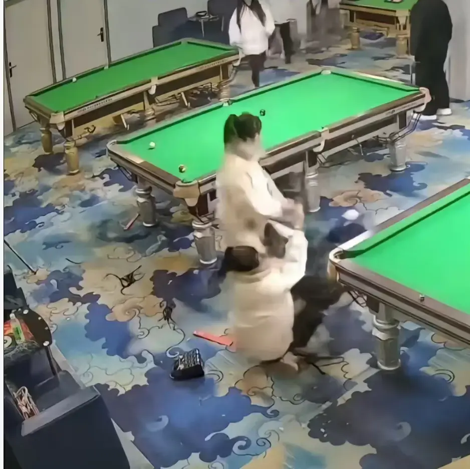 《台球厅三狠人》太震撼！精神少女在台球厅真人互锤，三女子互打完整视频无删减，免费在线看速来！